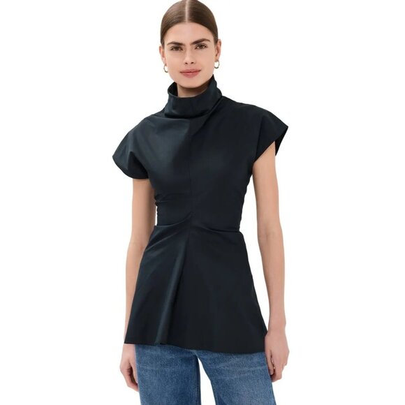 Rosetta Getty Funnel Neck Torqued Knit Top Fit & Flare Black Size L New $625.00 - Picture 1 of 15